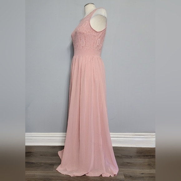 Sleeveless Blush Pink Lace Top A-Line Chiffon Formal Gown - Picture 3 of 15
